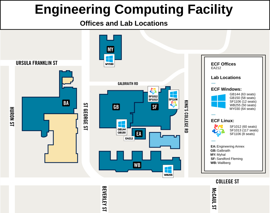 Map of the engineering computing facility locations.