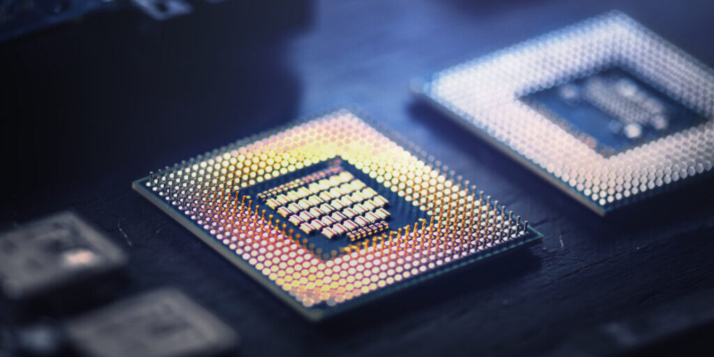 Smart microchip background on a motherboard closeup technology
